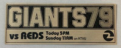 #ad #ad 1979 KTVU tv baseball ad GIANTS vs REDS June 22 $6.29