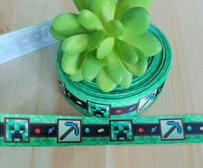 1 Inch (1 YD) Minecraft Grosgrain Ribbon Gamer Alex Steve Hammers