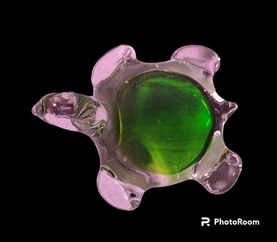 #ad Murano Art Glass Green amp; Clear Hand Blown Turtle Paperweight Unmarked $20.00