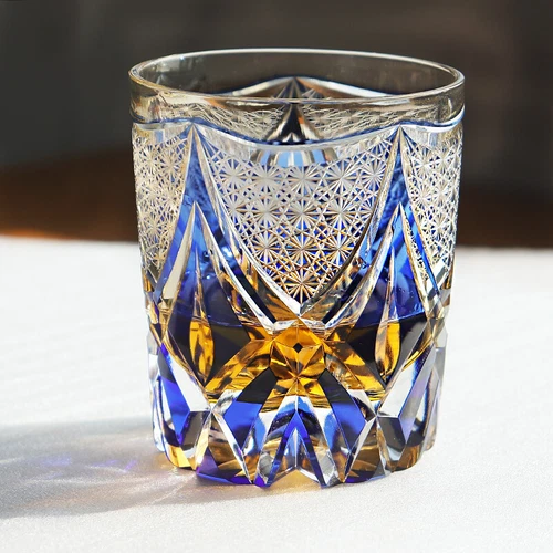 Blue Set Hand-Cut 9oz Edo Whiskey/Liquor/Wine/Beer Glasses Premium Birthday Gift