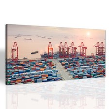 Container Hafen in der Abenddämmerung Leinwand Bild XXL Canvas Großbild 140x70