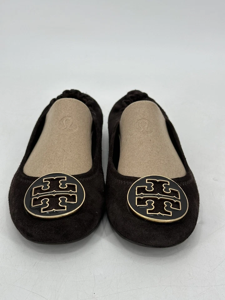 Tory Burch Gamuza Marrón Ballet Plano Para Mujer Talla 6.5 Grande Logo Decoración Foto 2 de 4