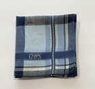 MAN HANDKERCHIEF COTTON ART POCKET SQUARE18" CLASSIC BABY BLUE VTG STRIPED CHECK