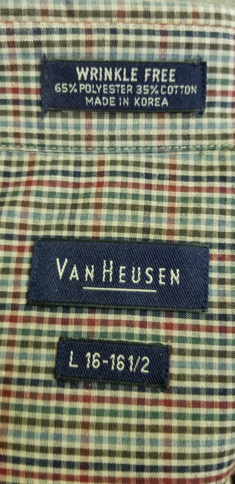 Wrinkle Free Label Van Heusen Button Down Wrinkle Free Shirt, L 16-16 1/2, Small Checks ...