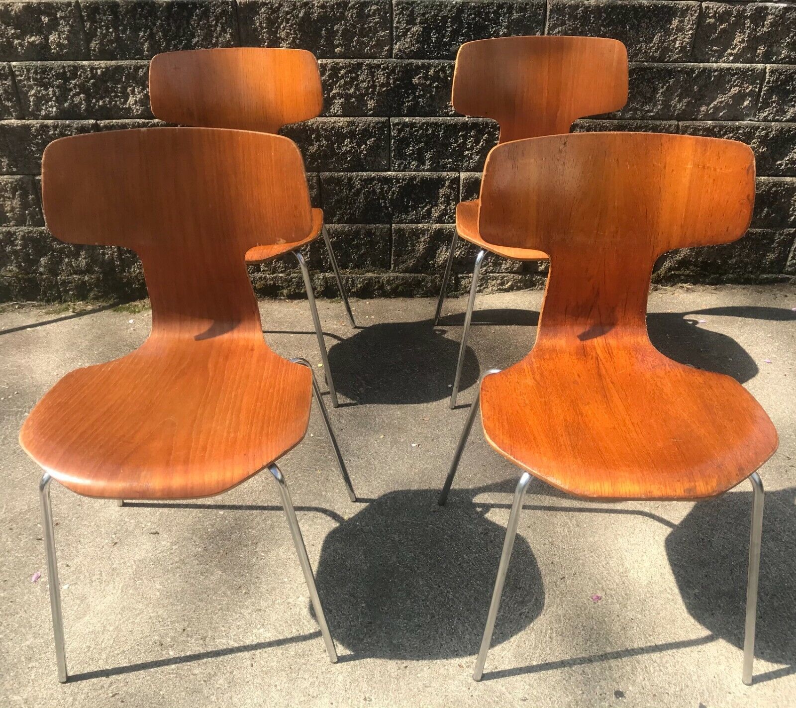 Mid Century Modern Chair Set 4 Arne Jacobsen for Fritz Hansen 3103 Hammer Chairs