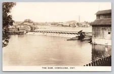 1930 Coboconk Dam & Town View Ontario Canada RPPC Real Photo Postcard