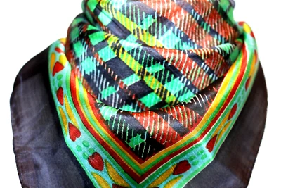 MADE IN INDIEN Damen Herr. Nickituch Seidentuch 100% Seide 50x50 Tuch Bandana Grün Mehrfarb. 14