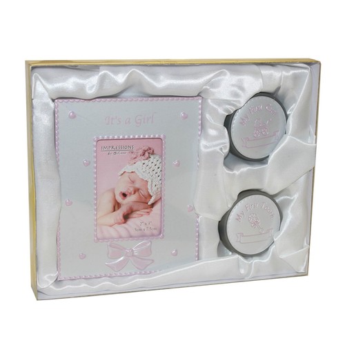 Bébé Souvenir Dent / Boucle Bibelot & Cadre Set Cadeau - Rose / Fille - Picture 2 of 2