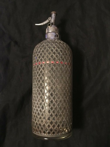 Large Vintage 1930 Sparklets Pewter Mesh Wrap Czechoslovakia Seltzer Soda Bottle - Picture 3 of 12