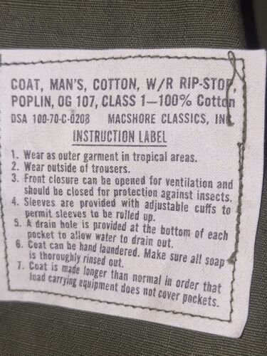 Vintage Vietnam ERA OG-107 Poplin Slant Pocket Shirt Sz Small Long 100 % COTTON - Picture 5 of 5