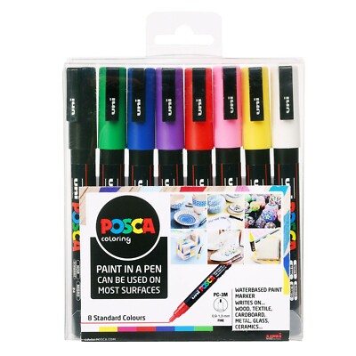 Uni Posca Acrylic Paint Markers PC-3M Set of Standard Colours