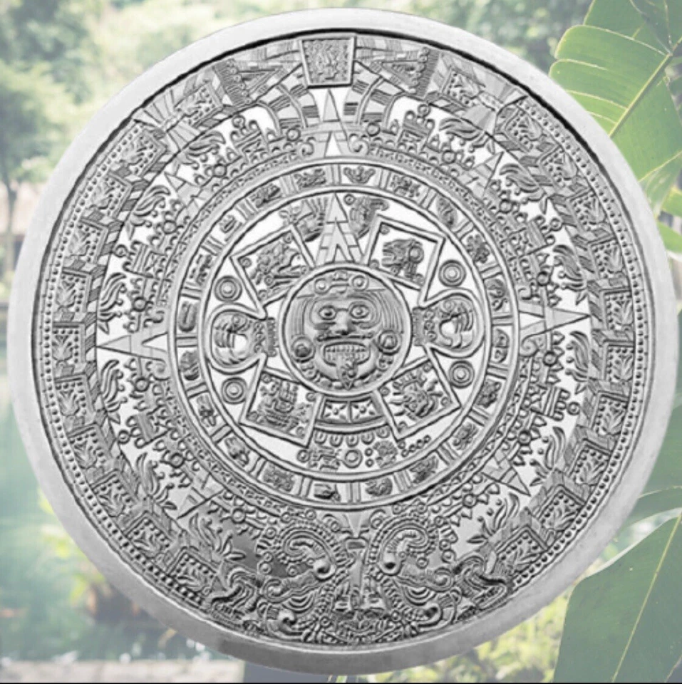 Moneda Cuauhtémoc Calendario Piedra Azteca Plata Fina .999 Golden State Mint Foto 2 de 2