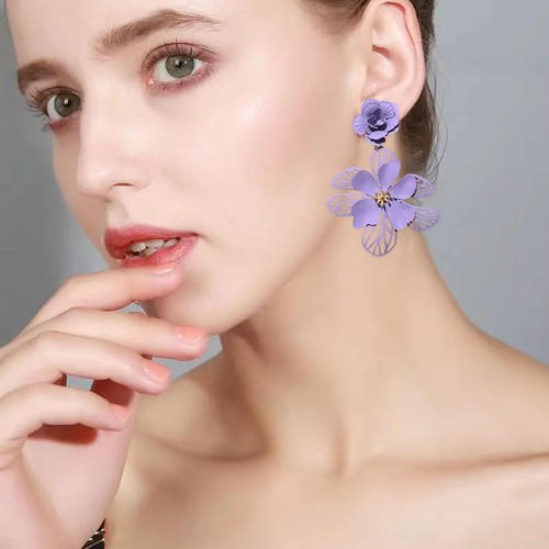 Flower Earrings for Women Girls Flower Stud Earrings Double Flower Statement Ear - 第 4/6 張圖片
