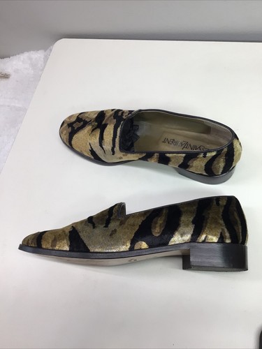 YSL YVES SAINT LAUREN Loafers VELVET GOLD BLACL Size 7 N Slip On - 第 5/8 張圖片
