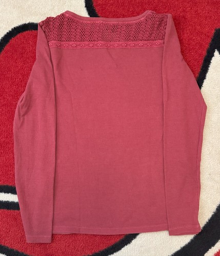 CAMISA MUJER LUCKY BRAND MANGA LARGA ROSA CROCHET ENCAJE TALLA MEDIANA TOP - Imagen 2 de 3
