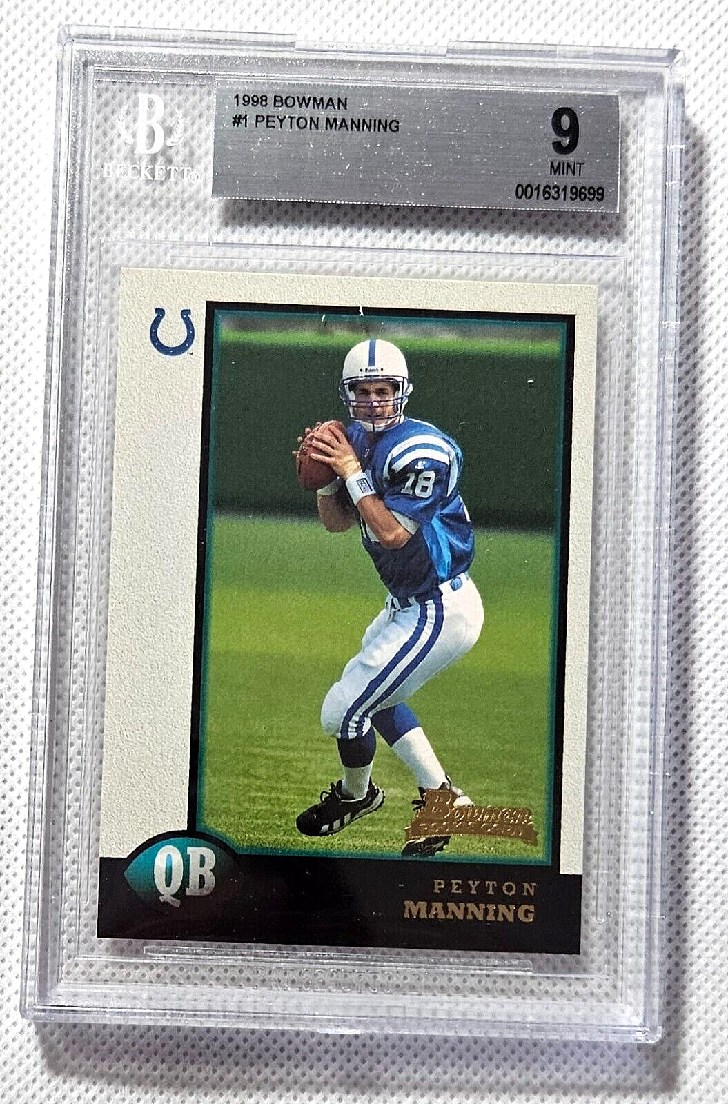 Peyton Manning 1998 Bowman Rookie #1 Graded 9.0 Mint by Beckett