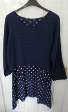 Made in Italy O/S Navy Blue All in One Top Dress Spot Crinkle Pockets Lagenlook
