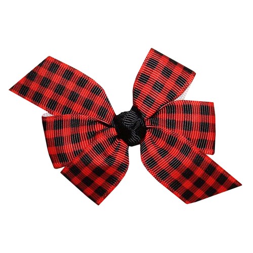 WD2U Baby Girl Set of 2 Red Black Buffalo Plaid 3" Pigtail Hair Bows Clips - Picture 2 of 3