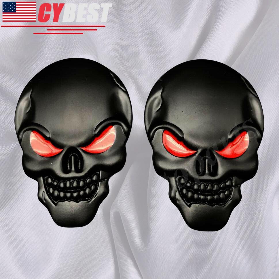2x 3D Big Black Metal Skull Skeleton Evil Bone Car Emblem Badge - Foto 2