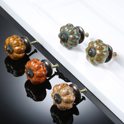 1x Ceramic Pumpkin Furniture Dresser Cabinet Door Pull Handles Knob Rustic Style