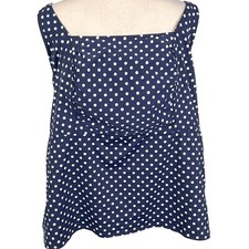 Lands End Swim Tankini Women 26W Navy White Polka Dot Square Underwire Bra Nylon