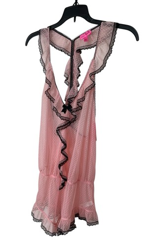 Betsey Johnson Pink & Black Ruffle Teddy Romper Polka Dot Babydoll Size Small - Picture 8 of 12