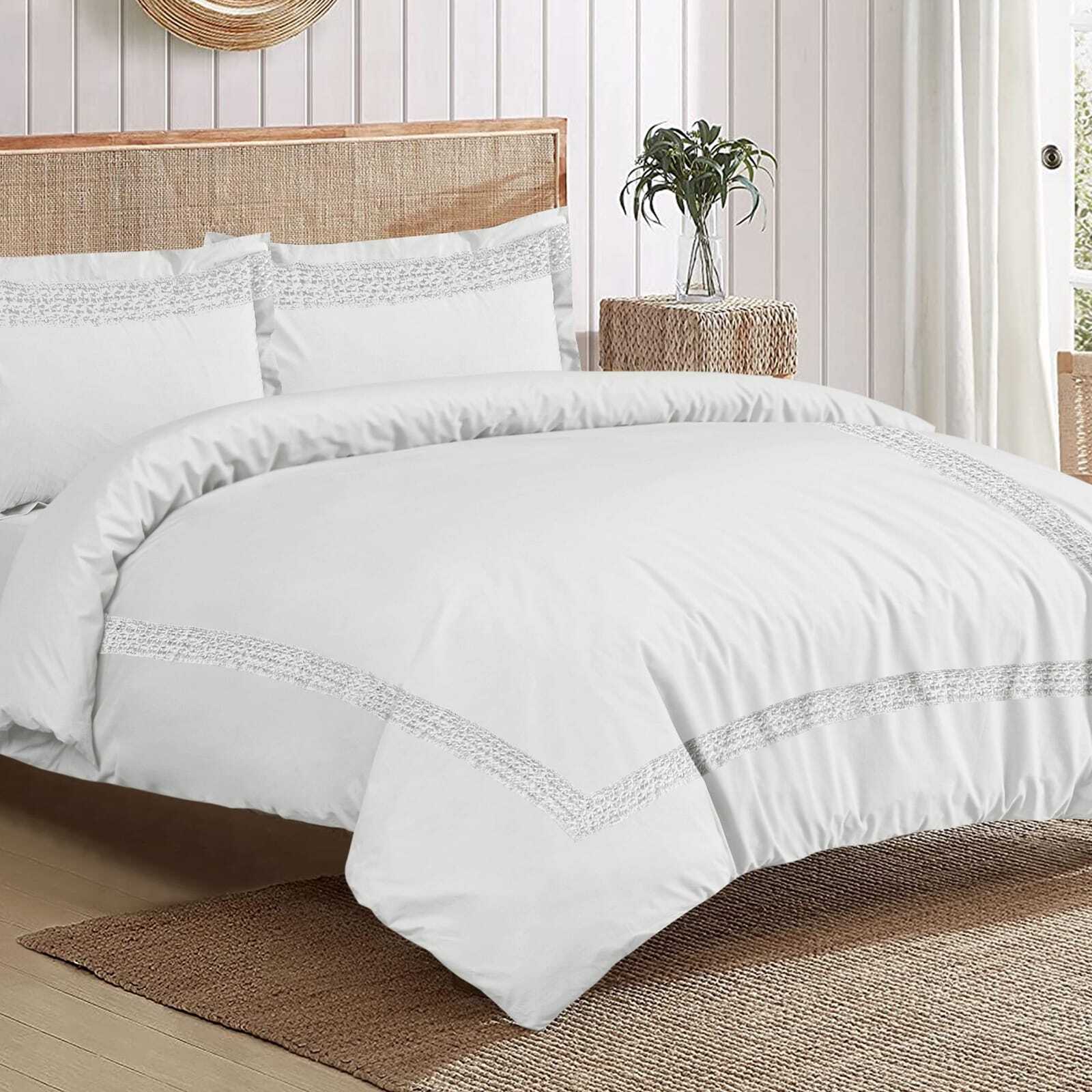 4PCS LACE DUVET QUILT COVER BEDDING SET WITH FITTED BEDSHEET DOUBLE