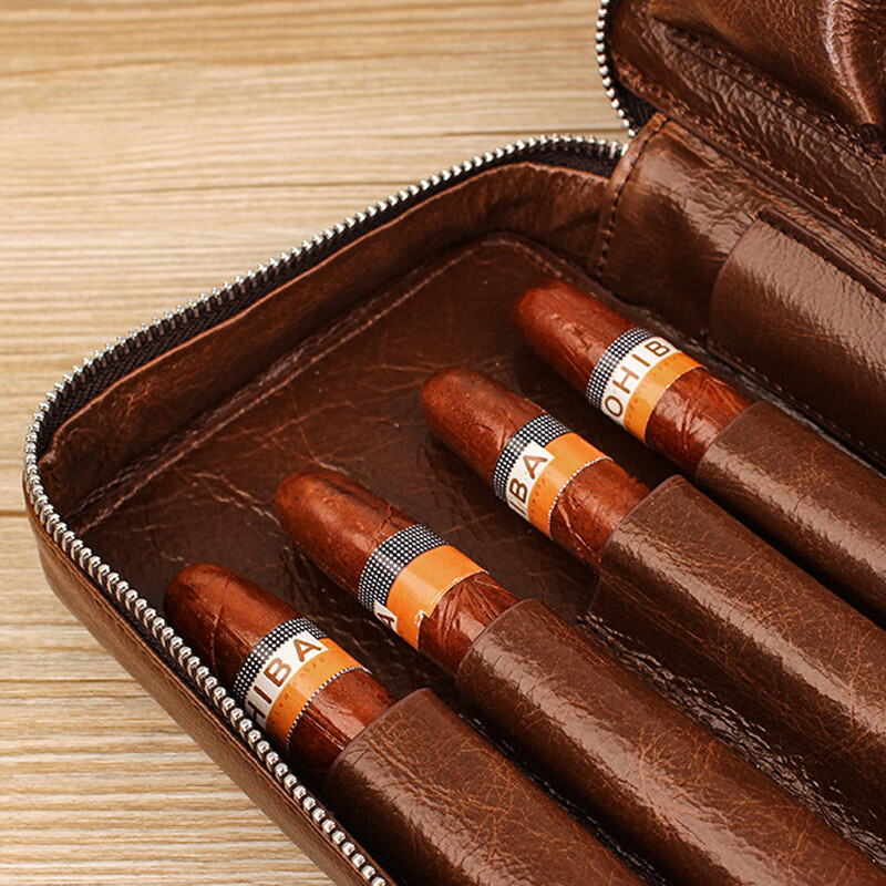 Leather Cigar Bag Smoke Cigars Pouch Tool Tobacco Pipe Bag lighter