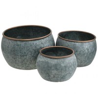 3Er-Set Dekotopf Metall Silber Kupfer Antik-Look ÜBertopf Pflanzschale