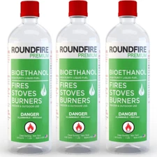 Roundfire Premium Ethanol Fuel - 3 x 1 Liter - for Tabletop 3 pack, Clear 