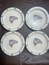 4 Folkcraft Stoneware RAINBOW TROUT 8-1/2"  Plates By SCOTTY Z- Oven To Table