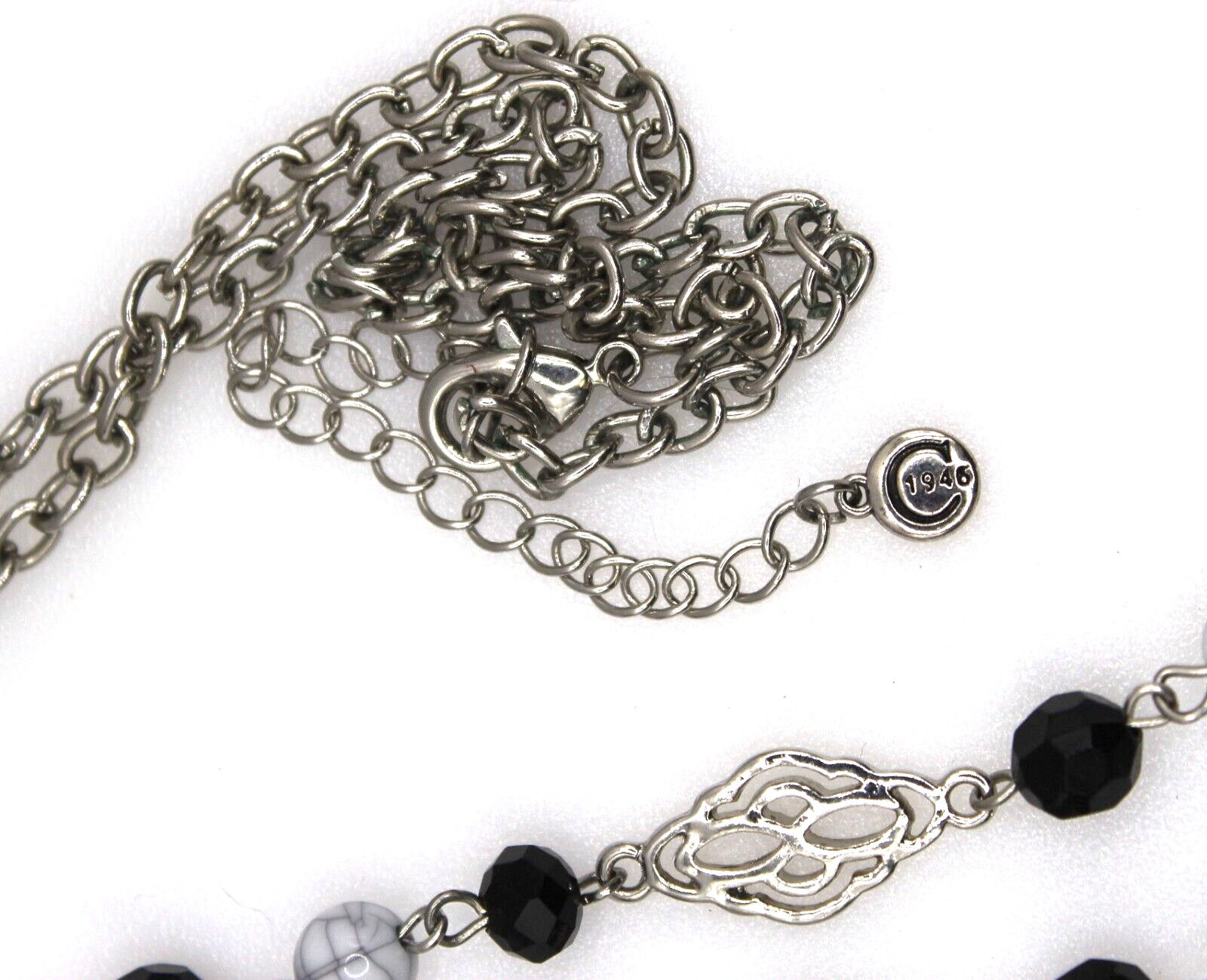 c1946 Jewelry Necklace Statement Silver Tone Long… - image 5