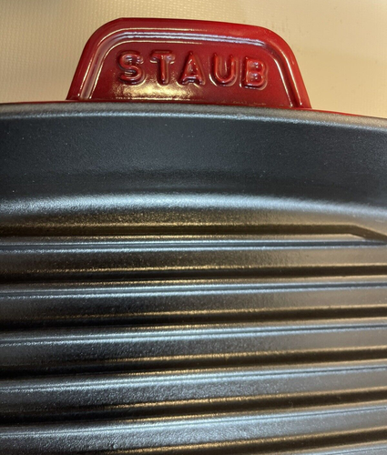 Staub Cast Iron 12-inch Square Grill Pan Cherry Red Enamel Cast Iron Frying Pan - Picture 11 of 11