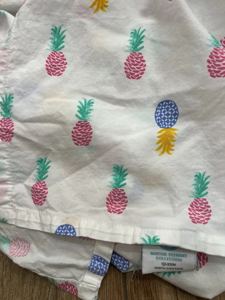 Sábana Blanca Plana Reina Diseño Piña Colorida Martha Stewart Algodón Hawaii Foto 4 de 4