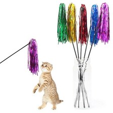 5Pcs Colorful Ribbon Cat Toy Wand Funny Kitten Rod Teaser Plastic Stick for Pet