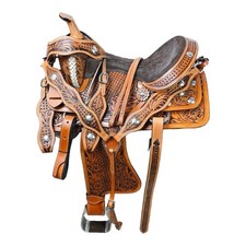 Horse Saddle Handmade Western Barrel Racing Equestrian Trail Tooled Carved Tack
