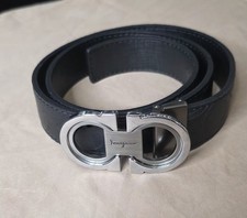 Ferragamo Black Belt 38" Long Logo Print On Belt