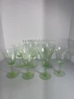 Depression 1930s Uranium Glass Cocktail Wine Glasses UV Glow Etched Floral Set 6