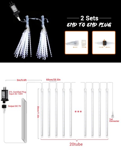 20 Tubes 480 LED Meteor Shower Rain Lights, 11.8 inches Cascading Icicle Ligh... - Bild 3 von 7