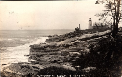 #ad Postcard Real Photo RPPC Pemaquid Point Lighthouse New Harbor Maine 1931 $19.99