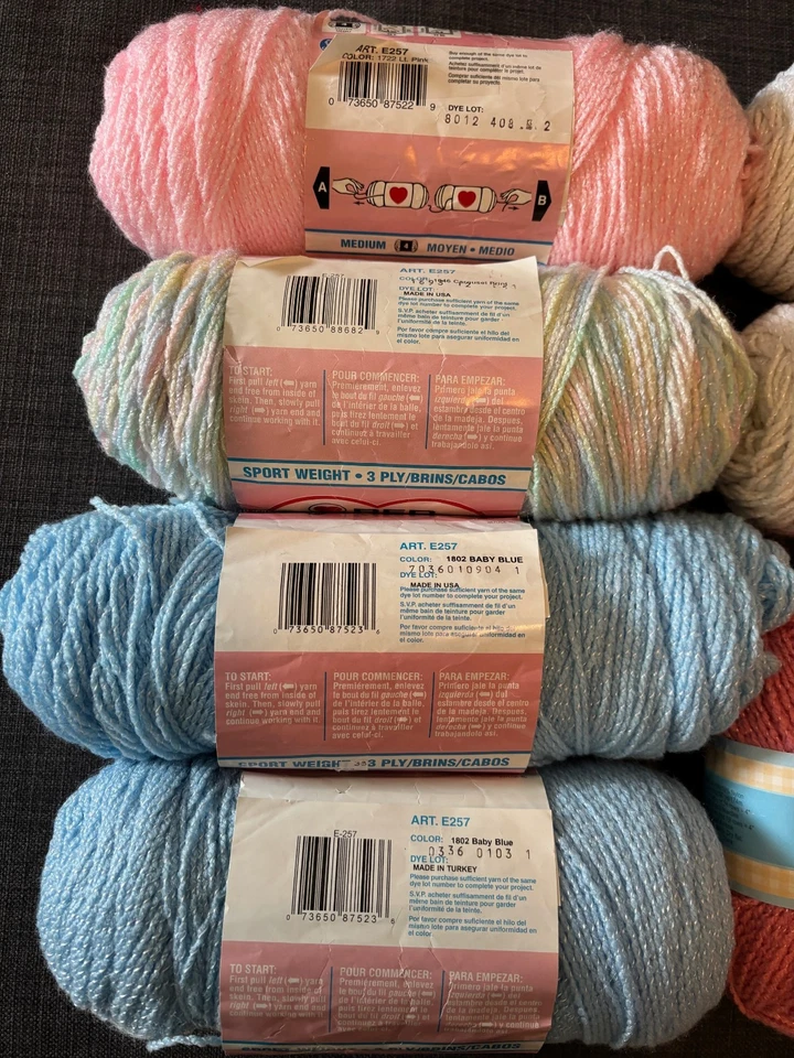Red Heart Baby Sport & Econo Yarn plus 3 Herrschnerrs Baby Sparkle: Lot of 9 - Image 2 of 3