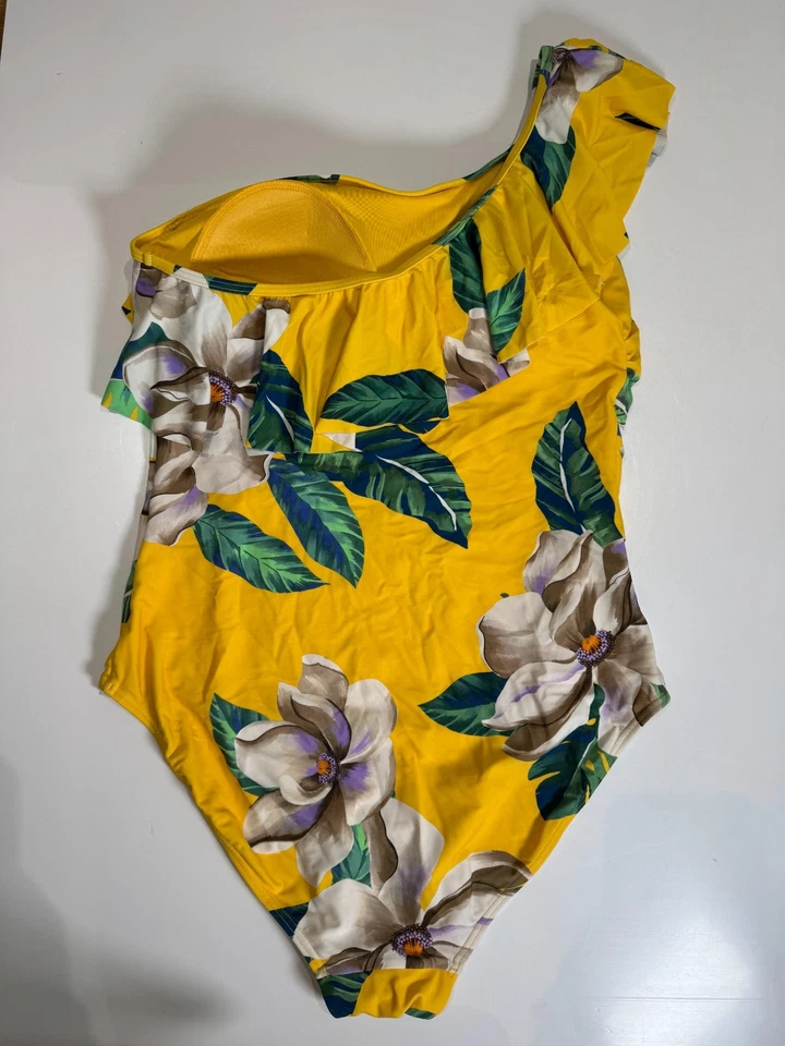 F&F Swimming Costume Size 18 Yellow Floral Print Padded Cold Shoulder Swimsuit - Image 4 of 4