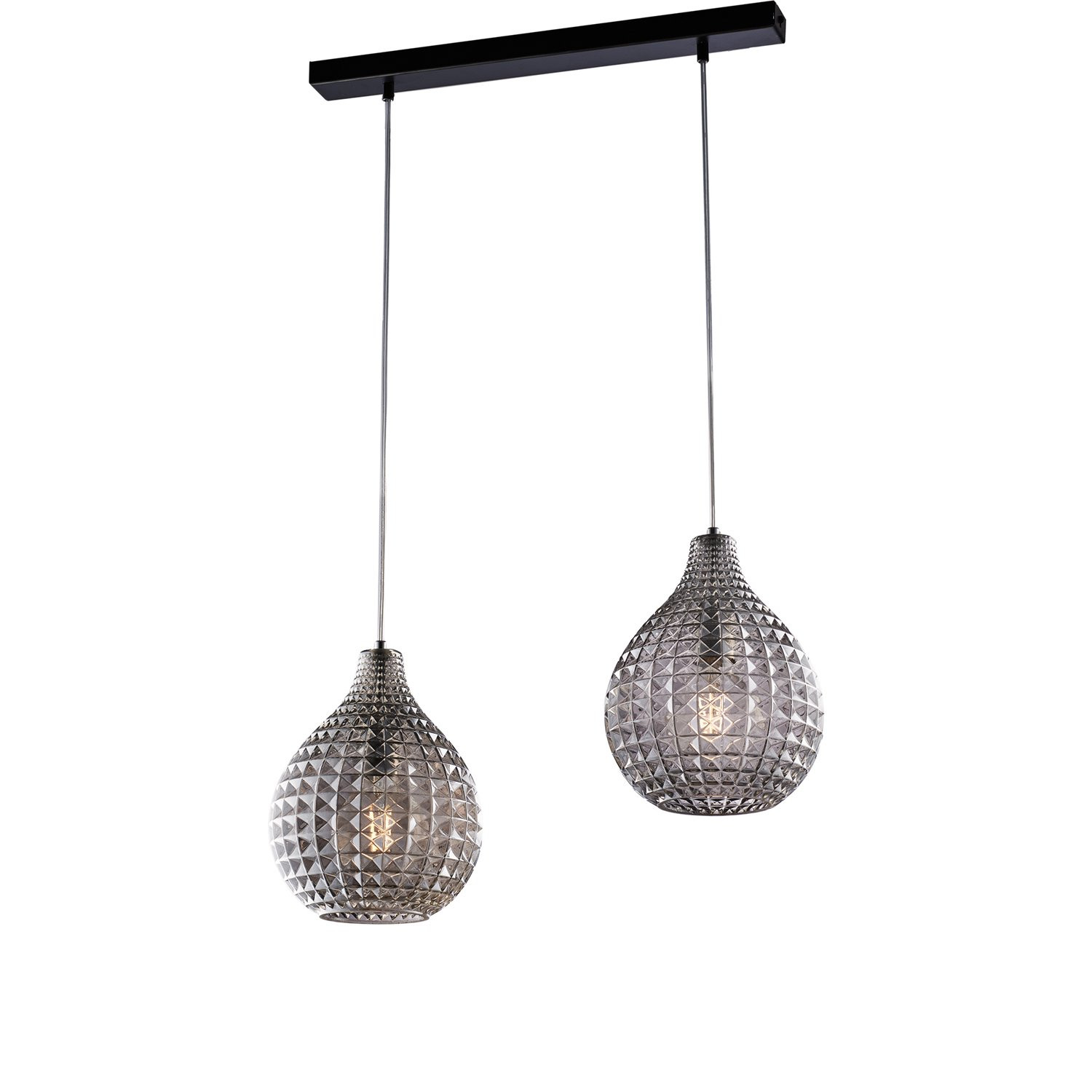 Sospensione 2 Luci Diamante | Atmosfera Vetro Grigio Specchiato