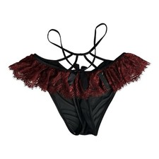 Frederick  s of Hollywood Burgundy Black Lace Lingerie Panty 1X
