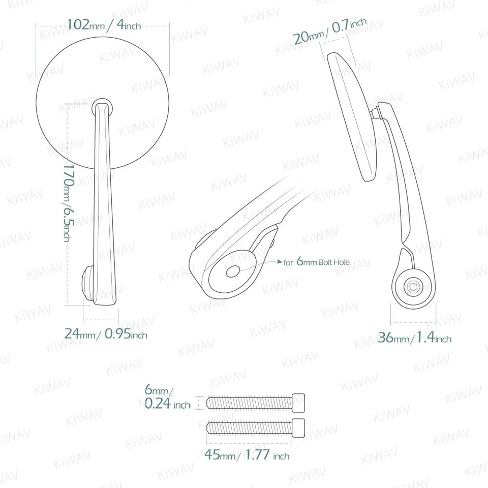 Pair of bar end mirror black eclipse round M6 bolt-on threaded handlebar - Imagem 2 de 4