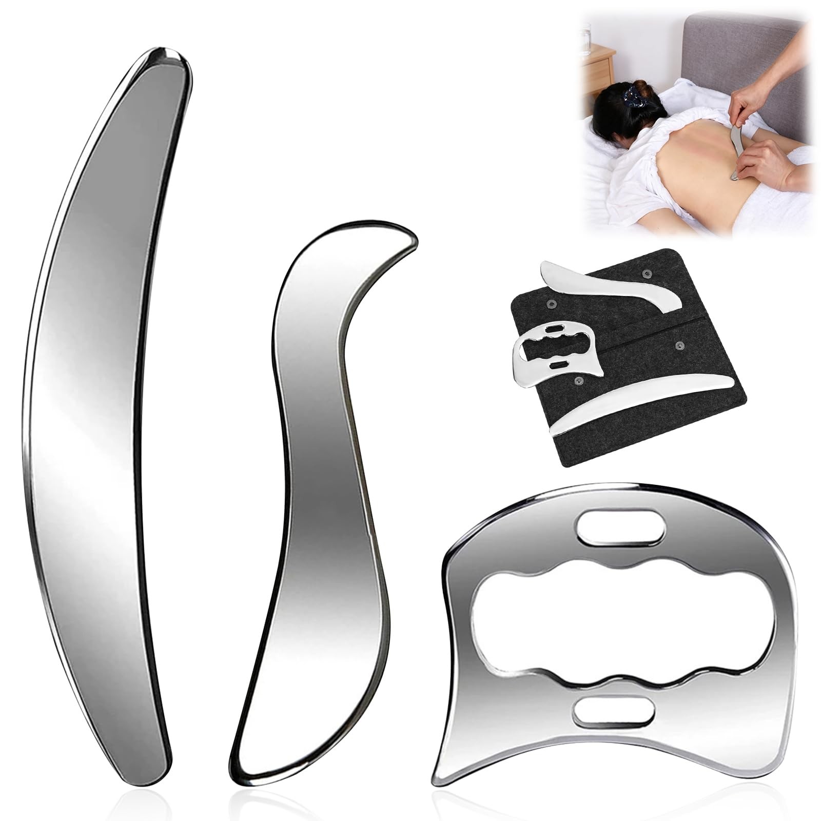 Gua Sha Edelstahl 3 en 1 en acier inoxydable pour massage du visage et fascia