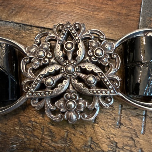 Brighton Blk Patent Leather Sections Belt Sz 36 With Crystal Embellishments - Picture 15 of 16