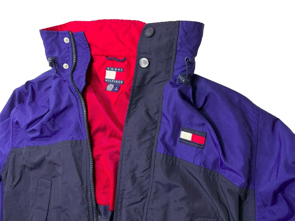 Tommy Hilfiger 90s Men's Jacket Color Block Small S Blue Red Zip Hood Vintage - Image 3 of 4
