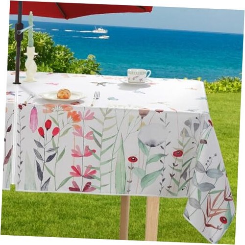 Outdoor Tablecloth with Umbrella Hole and Zipper, Spillproof Floral Table