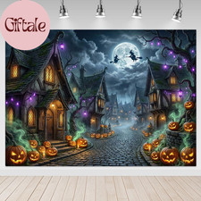 Scary Halloween Backdrop Haunted House Evil Village Pumpkin Background for Hallo